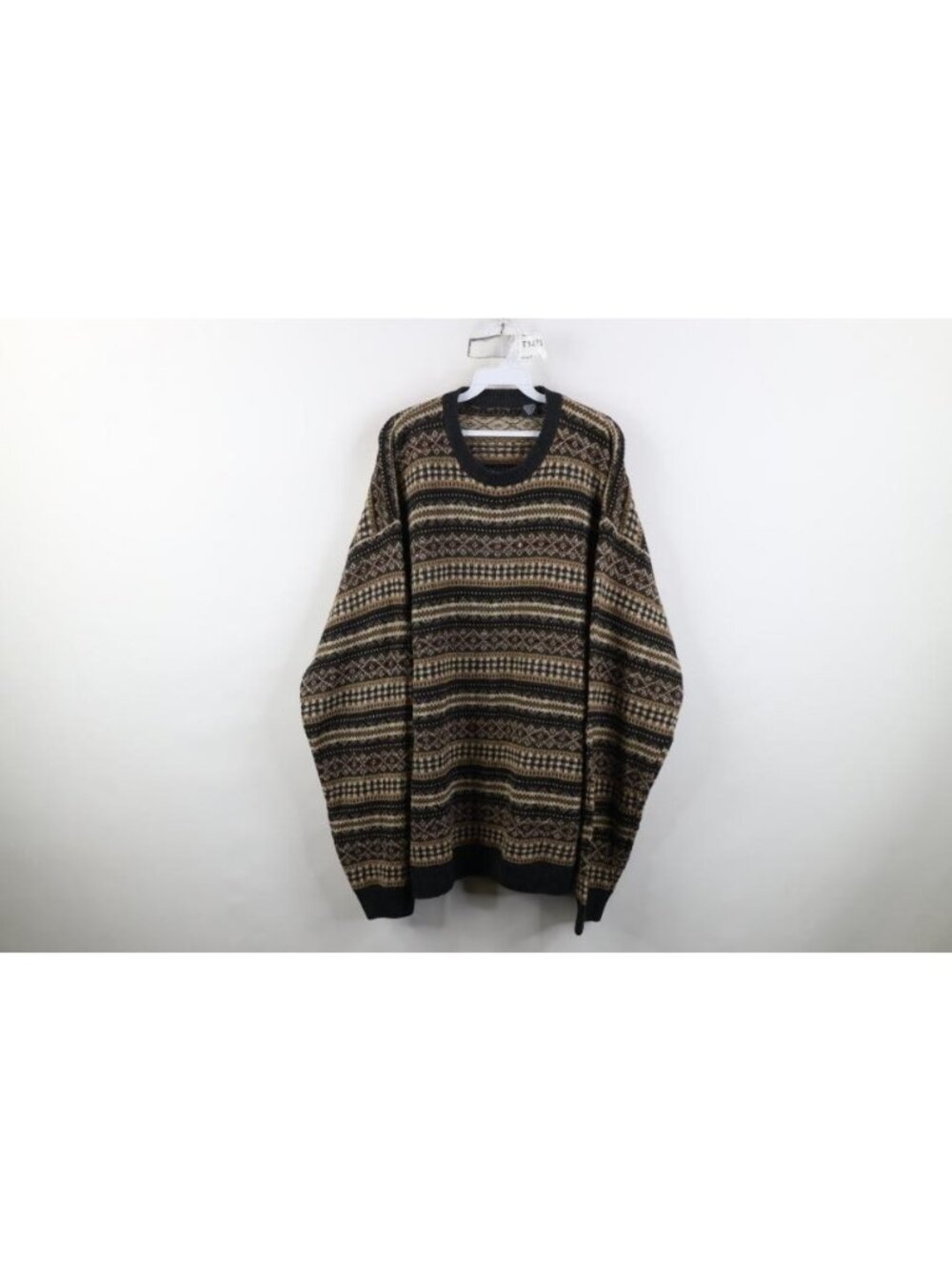 Vintage 90s Fair Isle Knit Crewneck Sweater Mens Size XLT Earth Tone Grandpa